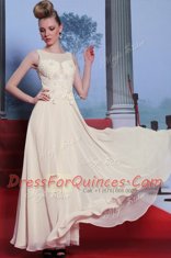 Gorgeous Scoop White Chiffon Side Zipper Prom Party Dress Sleeveless Floor Length Beading and Appliques