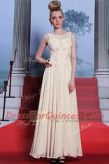 Gorgeous Scoop White Chiffon Side Zipper Prom Party Dress Sleeveless Floor Length Beading and Appliques
