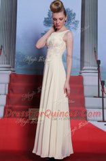 Gorgeous Scoop White Chiffon Side Zipper Prom Party Dress Sleeveless Floor Length Beading and Appliques