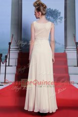Gorgeous Scoop White Chiffon Side Zipper Prom Party Dress Sleeveless Floor Length Beading and Appliques