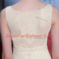 Gorgeous Scoop White Chiffon Side Zipper Prom Party Dress Sleeveless Floor Length Beading and Appliques