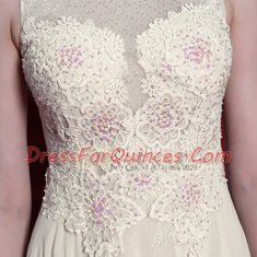 Gorgeous Scoop White Chiffon Side Zipper Prom Party Dress Sleeveless Floor Length Beading and Appliques