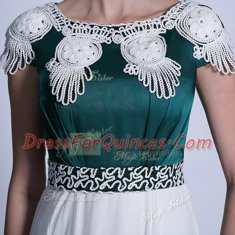 Gorgeous White Empire Scoop Cap Sleeves Chiffon Floor Length Zipper Appliques