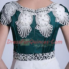 Gorgeous White Empire Scoop Cap Sleeves Chiffon Floor Length Zipper Appliques