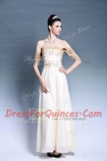 Super Off the Shoulder Short Sleeves Zipper Floor Length Appliques Prom Dresses