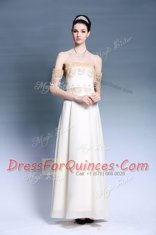 Super Off the Shoulder Short Sleeves Zipper Floor Length Appliques Prom Dresses