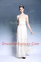 Super Off the Shoulder Short Sleeves Zipper Floor Length Appliques Prom Dresses