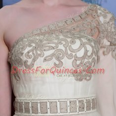 Artistic One Shoulder Tulle 3 4 Length Sleeve Floor Length Prom Dress and Beading and Appliques