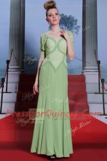 Beading and Lace Prom Party Dress Olive Green Side Zipper Cap Sleeves Ankle Length