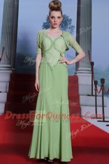 Beading and Lace Prom Party Dress Olive Green Side Zipper Cap Sleeves Ankle Length