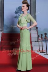 Beading and Lace Prom Party Dress Olive Green Side Zipper Cap Sleeves Ankle Length