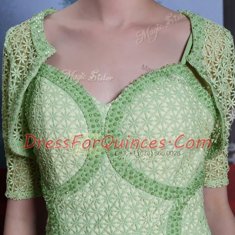Beading and Lace Prom Party Dress Olive Green Side Zipper Cap Sleeves Ankle Length