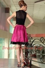 Pink And Black Side Zipper Prom Dress Beading Sleeveless Knee Length