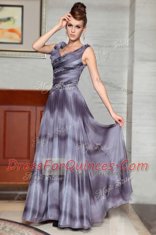 Sophisticated Grey Sleeveless Beading and Ruffles Floor Length Evening Dress