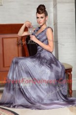 Sophisticated Grey Sleeveless Beading and Ruffles Floor Length Evening Dress