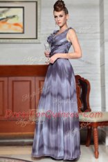 Sophisticated Grey Sleeveless Beading and Ruffles Floor Length Evening Dress