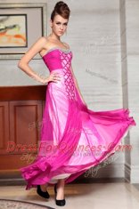 Edgy Column/Sheath Evening Dress Fuchsia Sweetheart Chiffon Sleeveless Ankle Length Side Zipper