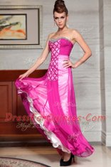 Edgy Column/Sheath Evening Dress Fuchsia Sweetheart Chiffon Sleeveless Ankle Length Side Zipper