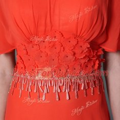 Scoop Ankle Length Column/Sheath Short Sleeves Coral Red Evening Dress Side Zipper