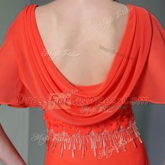 Scoop Ankle Length Column/Sheath Short Sleeves Coral Red Evening Dress Side Zipper