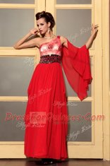 Excellent Sleeveless Floor Length Beading Side Zipper with Red