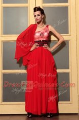 Excellent Sleeveless Floor Length Beading Side Zipper with Red