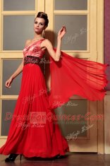 Excellent Sleeveless Floor Length Beading Side Zipper with Red