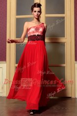 Excellent Sleeveless Floor Length Beading Side Zipper with Red