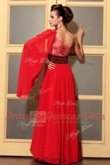 Excellent Sleeveless Floor Length Beading Side Zipper with Red