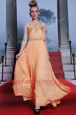 Empire Prom Evening Gown Orange High-neck Chiffon Sleeveless Floor Length Side Zipper