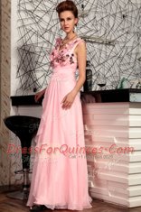 Vintage Appliques Prom Evening Gown Baby Pink Zipper Sleeveless Floor Length