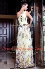 Classical One Shoulder Sleeveless Beading and Pattern Side Zipper Prom Gown