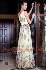 Classical One Shoulder Sleeveless Beading and Pattern Side Zipper Prom Gown