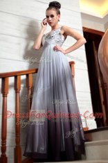 Cute Multi-color Column/Sheath Chiffon V-neck Sleeveless Beading and Appliques and Ruching Floor Length Side Zipper Evening Dress