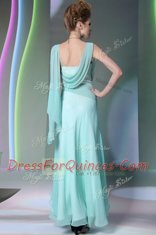 Turquoise Empire Square Sleeveless Chiffon Floor Length Side Zipper Sequins and Ruching Prom Dress