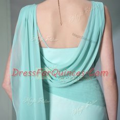 Turquoise Empire Square Sleeveless Chiffon Floor Length Side Zipper Sequins and Ruching Prom Dress