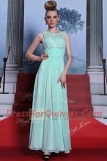 Simple Apple Green Prom and Party and For with Beading and Ruching Scoop Sleeveless Side Zipper
