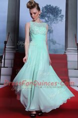 Simple Apple Green Prom and Party and For with Beading and Ruching Scoop Sleeveless Side Zipper
