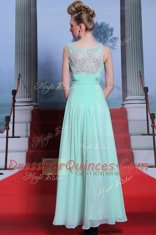 Simple Apple Green Prom and Party and For with Beading and Ruching Scoop Sleeveless Side Zipper