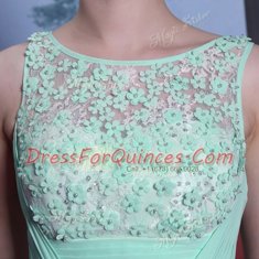 Simple Apple Green Prom and Party and For with Beading and Ruching Scoop Sleeveless Side Zipper