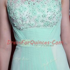 Simple Apple Green Prom and Party and For with Beading and Ruching Scoop Sleeveless Side Zipper