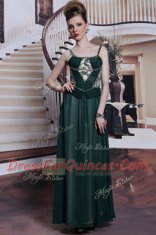 Affordable Floor Length Teal Prom Dresses Chiffon Sleeveless Embroidery
