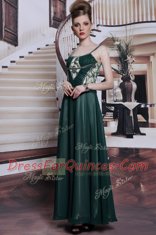 Affordable Floor Length Teal Prom Dresses Chiffon Sleeveless Embroidery