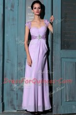 Best Lavender Sleeveless Floor Length Beading Zipper Dress for Prom