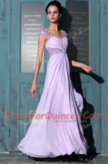 Best Lavender Sleeveless Floor Length Beading Zipper Dress for Prom
