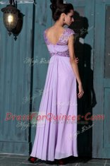 Best Lavender Sleeveless Floor Length Beading Zipper Dress for Prom