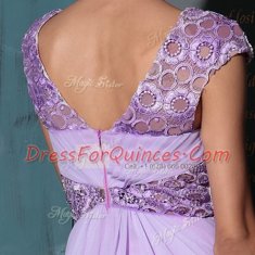 Best Lavender Sleeveless Floor Length Beading Zipper Dress for Prom