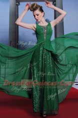 Latest Dark Green Side Zipper Scoop Beading Prom Gown Chiffon and Sequined Sleeveless