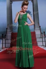 Latest Dark Green Side Zipper Scoop Beading Prom Gown Chiffon and Sequined Sleeveless