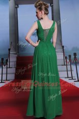 Latest Dark Green Side Zipper Scoop Beading Prom Gown Chiffon and Sequined Sleeveless